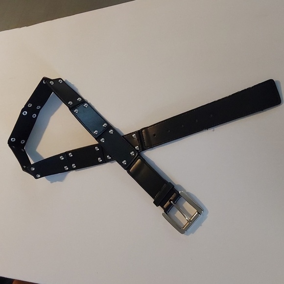 Michael Kors Black Premium Leather Silver Studded Luxe Dress Belt Sz.M